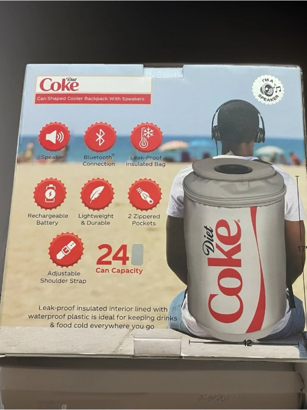 Coca-Cola Diet Coke Can Shaped Cooler Backpack w/ Speakers 24 Can Capacity NEW